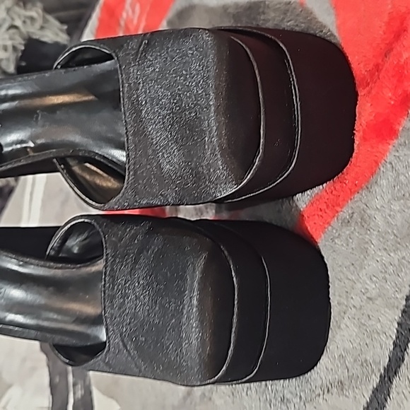 Black Ankle Strap Embellished Double Platform High Heels - Picture 7 of 10